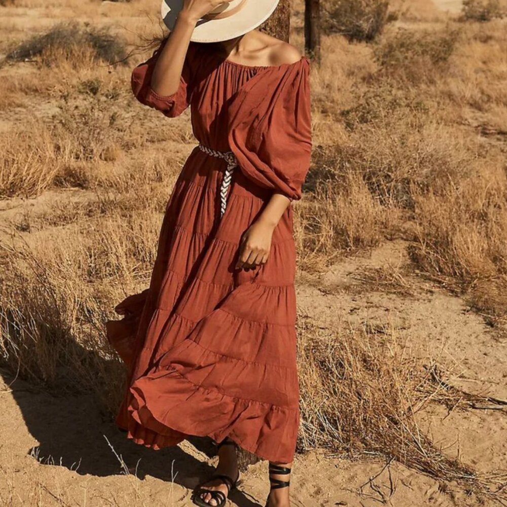 Erika Peña Tiered Off-The-Shoulder Maxi Dress